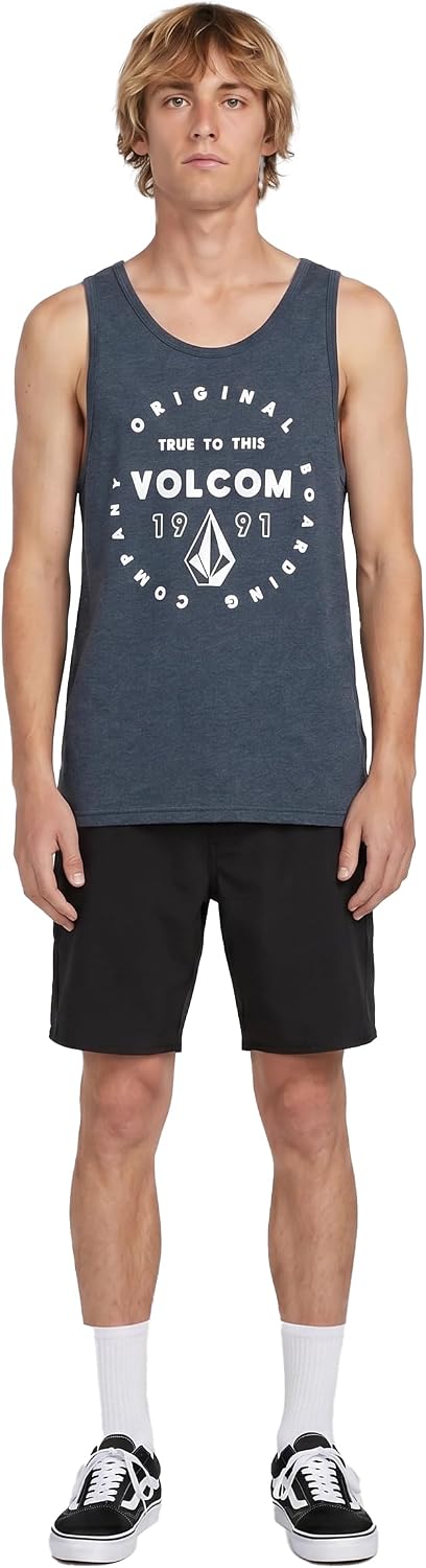Volcom Men's Graphic Tank Top – Soft Cotton Sleeveless Shirt with Logo Print Navy Mortis