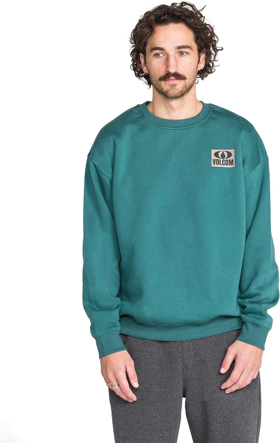 Volcom mens Roundabout Crew Fleece Sweatshirt – Soft Midweight Pullover Ribbed Cuffs Ranger Green