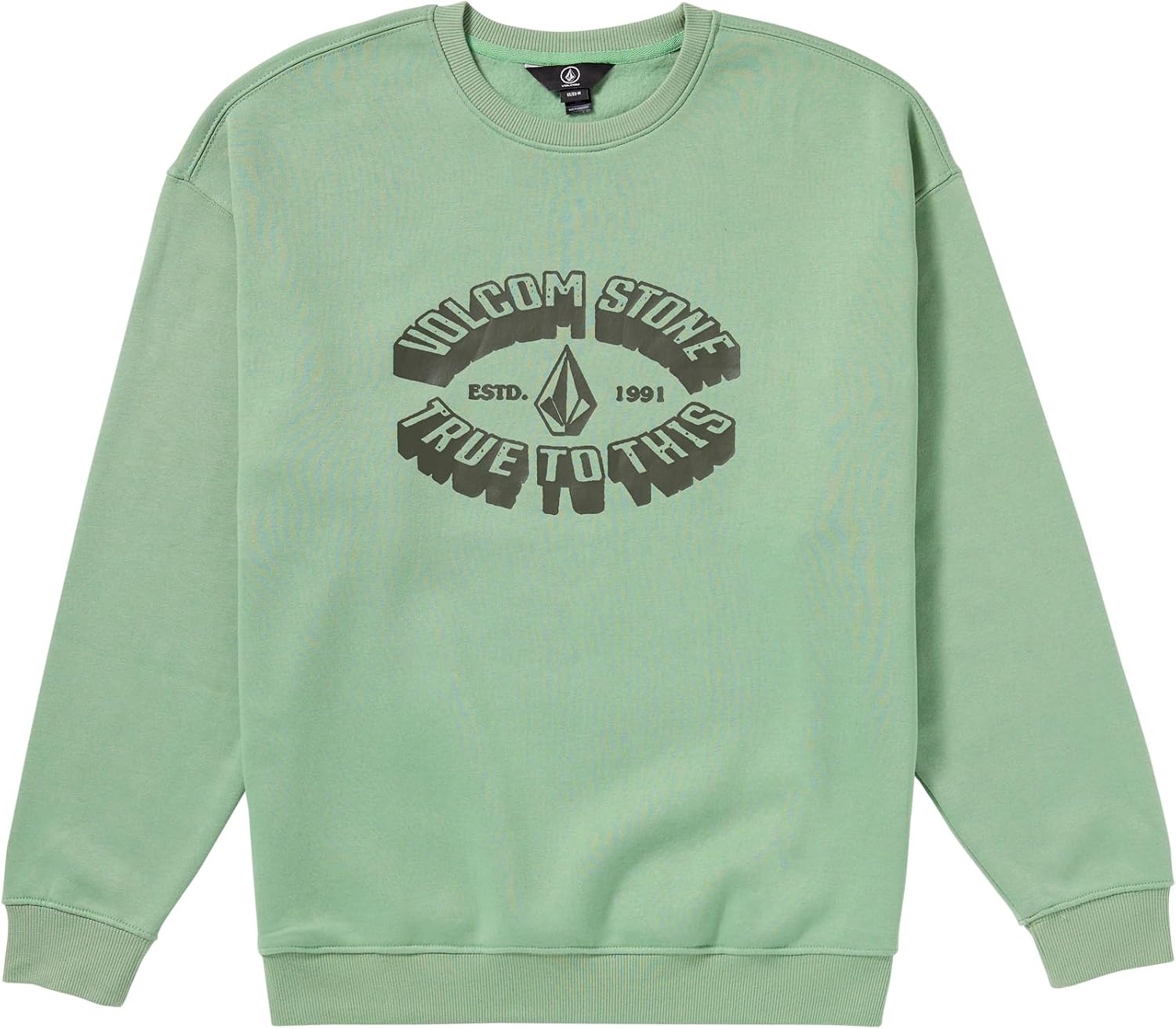 Volcom mens Roundabout Crew Fleece Sweatshirt – Soft Midweight Pullover Ribbed Cuffs Lichen Green