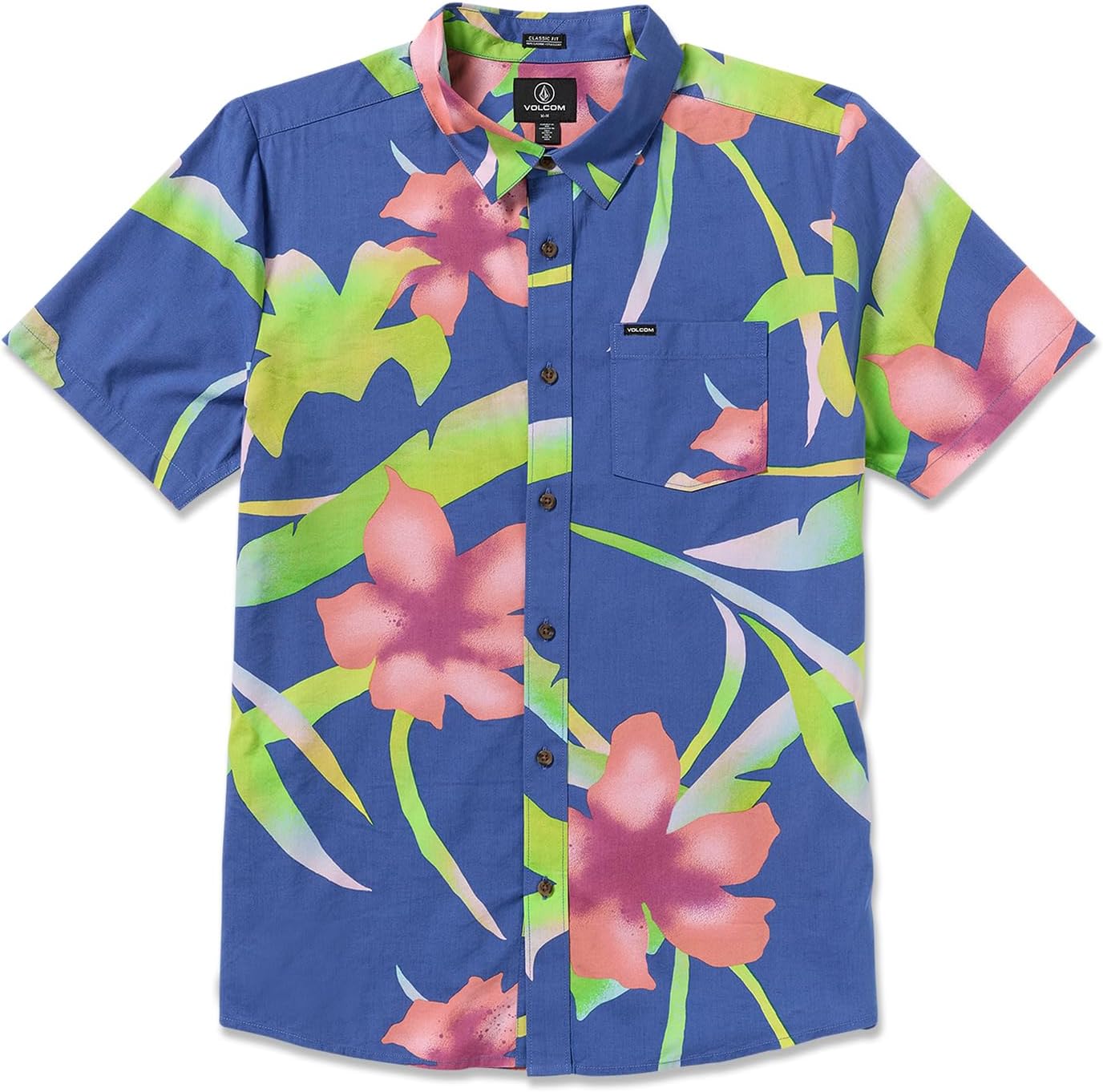Volcom Men's Regular Marble Floral Short Sleeve Button Down Hawaiian Shirt Ultramarine