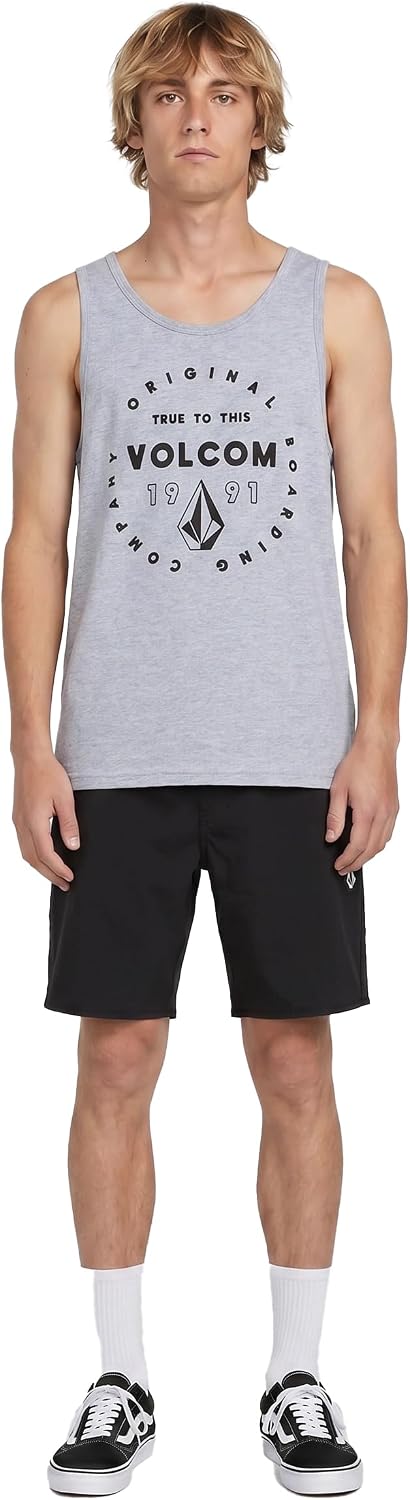 Volcom Men's Graphic Tank Top – Soft Cotton Sleeveless Shirt with Logo Print Heather Grey Mortis
