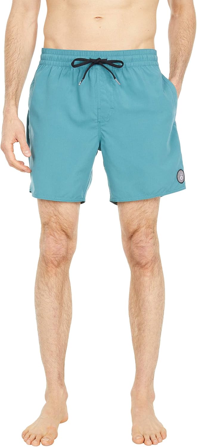 Volcom Men's 16" Elastic Waist Swim Trunks- Stretchable, UPF 50+, Quick Dry Swim Bottoms Hydro Blue