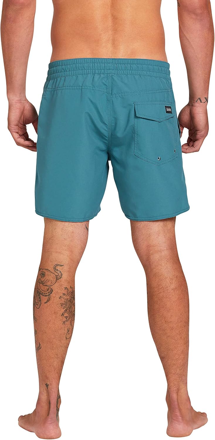 Volcom Men's 16" Elastic Waist Swim Trunks- Stretchable, UPF 50+, Quick Dry Swim Bottoms Hydro Blue