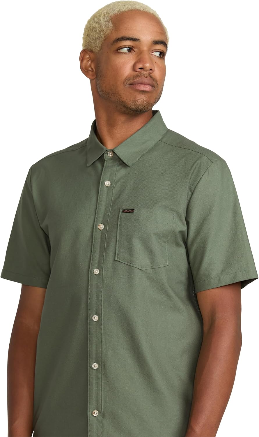 Volcom Men's Everett Oxford Short Sleeve Button Down Woven Shirt Light Olive