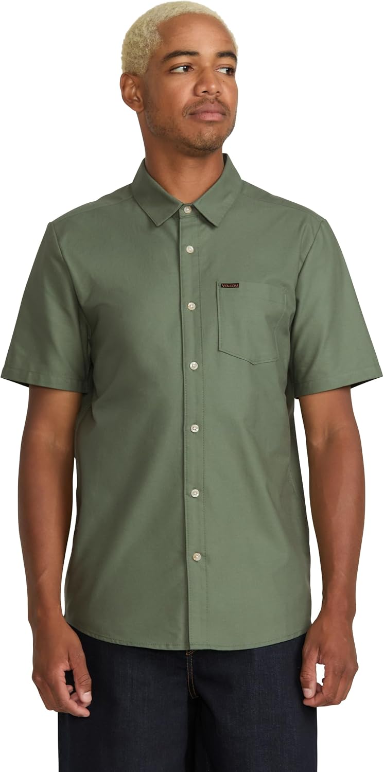 Volcom Men's Everett Oxford Short Sleeve Button Down Woven Shirt Light Olive