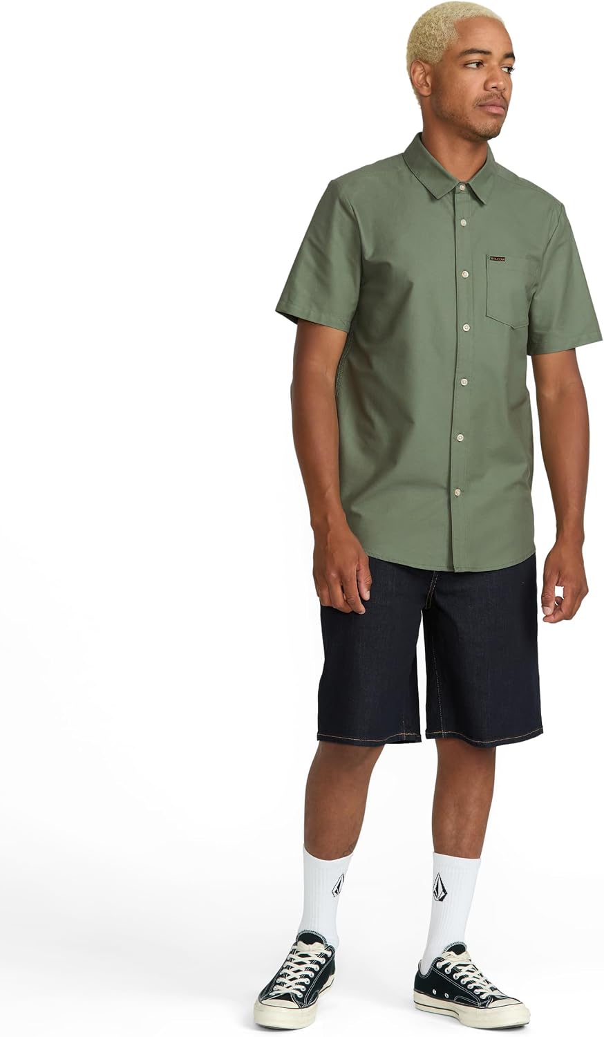 Volcom Men's Everett Oxford Short Sleeve Button Down Woven Shirt Light Olive