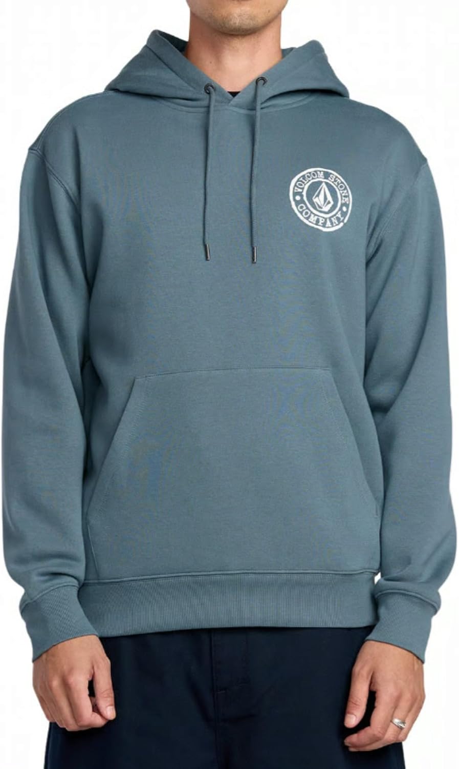 Volcom Men's Pullover Logo Fleece Hooded Sweatshirt – Soft Brushed Interior, Classic Fit, Kangaroo Pocket, Ribbed Cuffs & Hem Blue