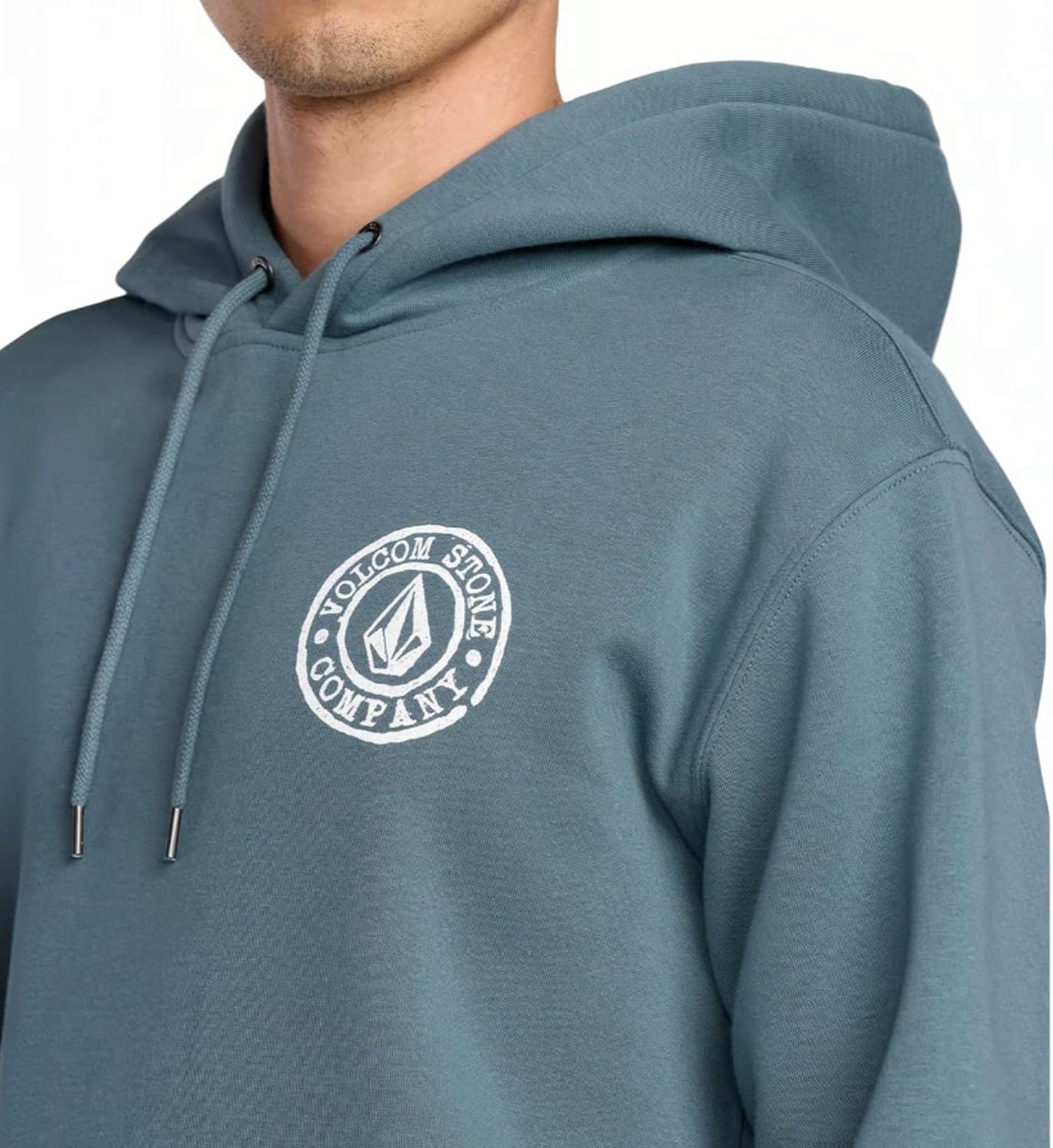 Volcom Men's Pullover Logo Fleece Hooded Sweatshirt – Soft Brushed Interior, Classic Fit, Kangaroo Pocket, Ribbed Cuffs & Hem Blue