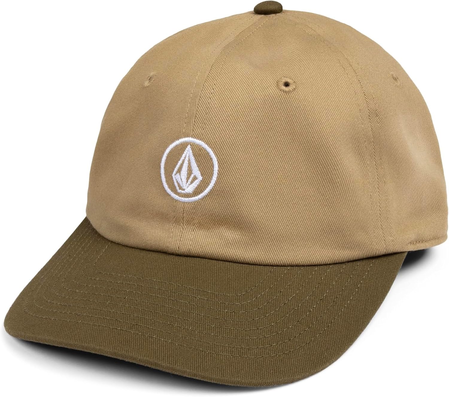 Volcom Men's Full Stone Dad Hat – Adjustable Strapback Cap Embroidered Logo Khakigrn