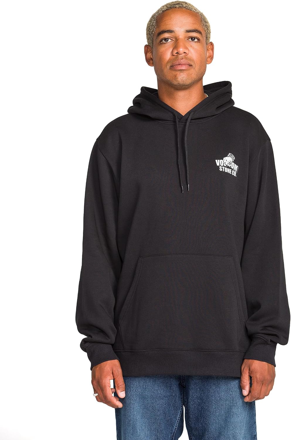 Volcom Men's Pullover Logo Fleece Hooded Sweatshirt – Soft Brushed Interior, Classic Fit, Kangaroo Pocket, Ribbed Cuffs & Hem Cruiser Black