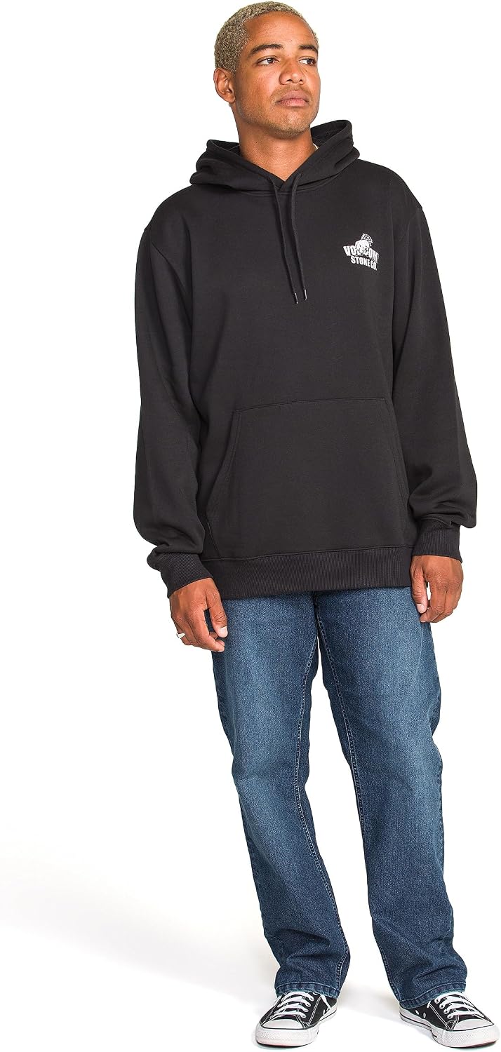Volcom Men's Pullover Logo Fleece Hooded Sweatshirt – Soft Brushed Interior, Classic Fit, Kangaroo Pocket, Ribbed Cuffs & Hem Cruiser Black