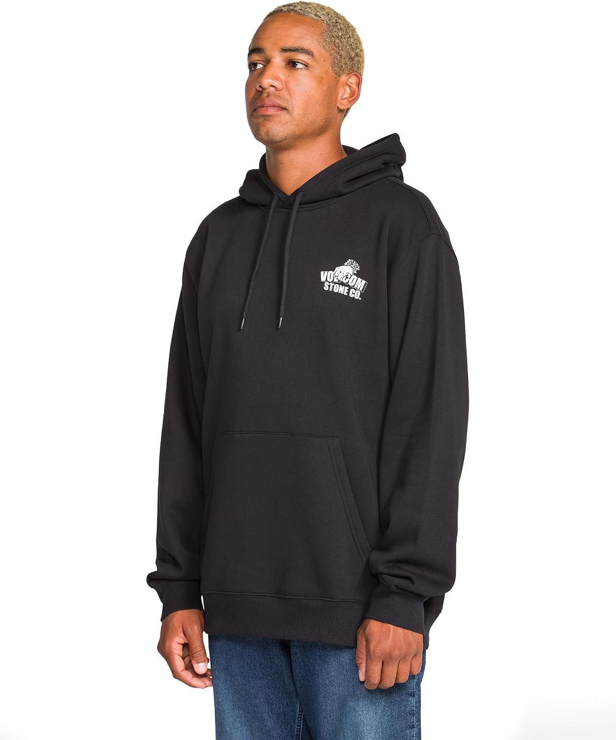 Volcom Men's Pullover Logo Fleece Hooded Sweatshirt – Soft Brushed Interior, Classic Fit, Kangaroo Pocket, Ribbed Cuffs & Hem Cruiser Black