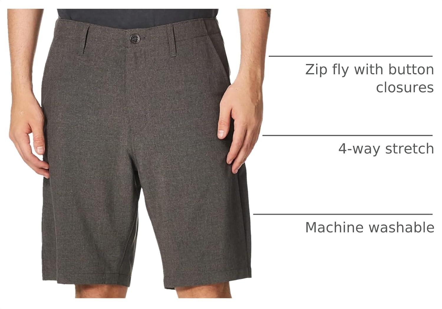 Volcom Men's Kerosene 21" Hybrid Chino Shorts Quick-Dry Stretch Fabric Charcoal Heather