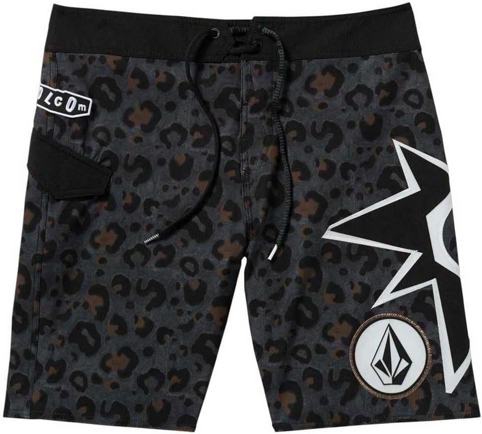 Volcom Men's 16" Elastic Waist Swim Trunks- Stretchable, UPF 50+, Quick Dry Swim Bottoms Asphalt Black