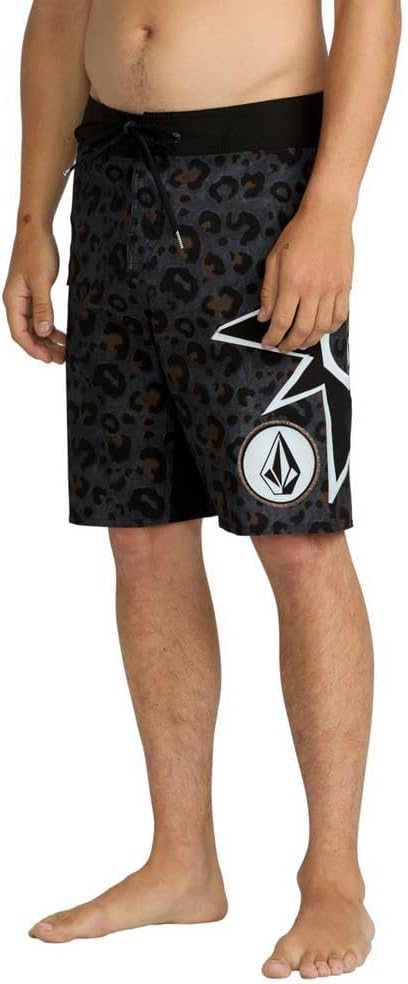 Volcom Men's 16" Elastic Waist Swim Trunks- Stretchable, UPF 50+, Quick Dry Swim Bottoms Asphalt Black