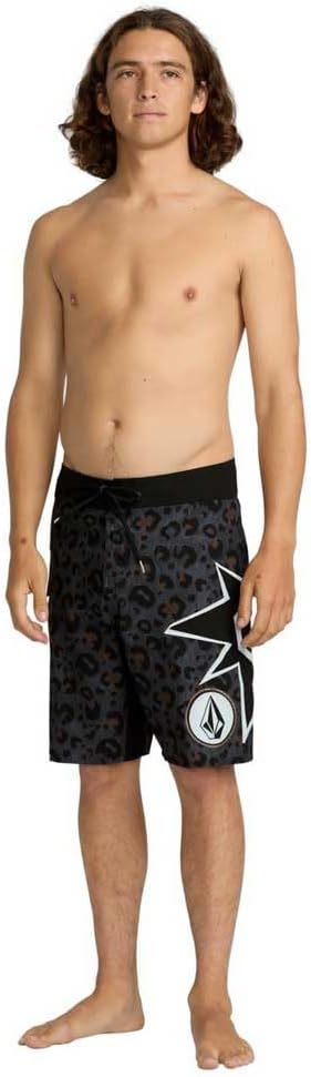Volcom Men's 16" Elastic Waist Swim Trunks- Stretchable, UPF 50+, Quick Dry Swim Bottoms Asphalt Black
