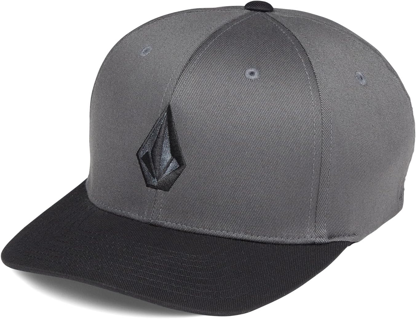 Volcom Men's Full Stone Flexfit Hat - 6-Panel Structured Stretch Twill Baseball Cap Asphalt Black