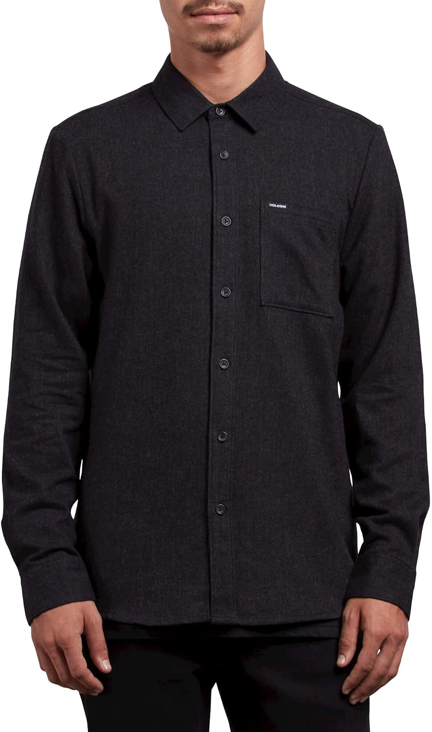 Volcom Men's Caden Solid Long Sleeve Button Down Shirt Black 1