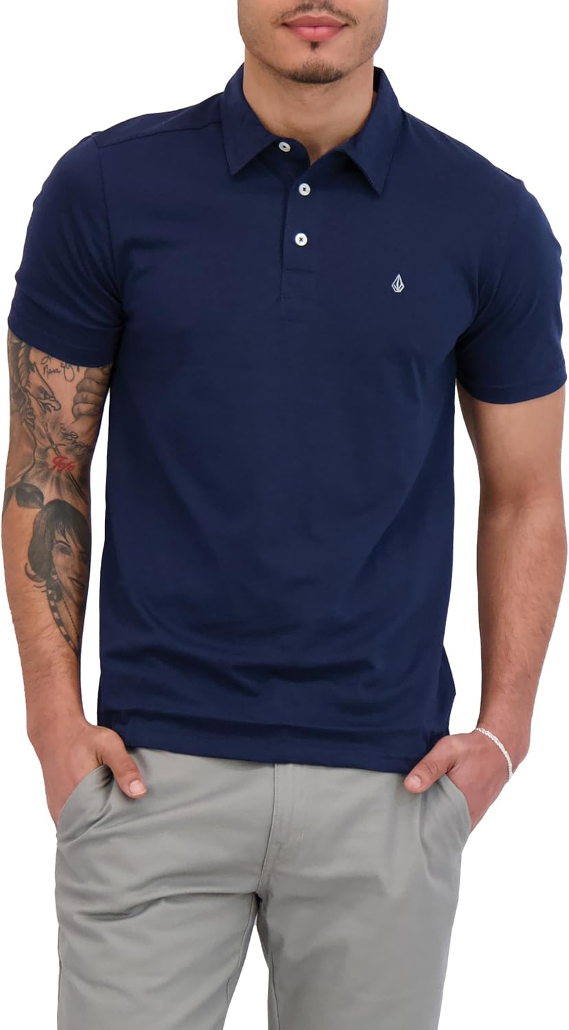 Volcom Short Sleeve Polo Shirt – Classic Fit, Soft Cotton Blend, Modern Casual Style Navy Paint