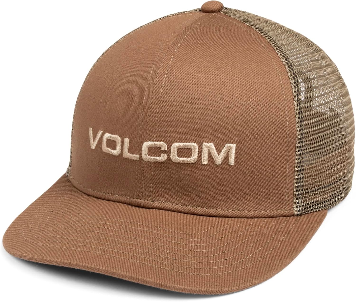 Volcom Men's Cheese Trucker Hat – 6-Panel Mesh Back Snapback Cap Brown Euro