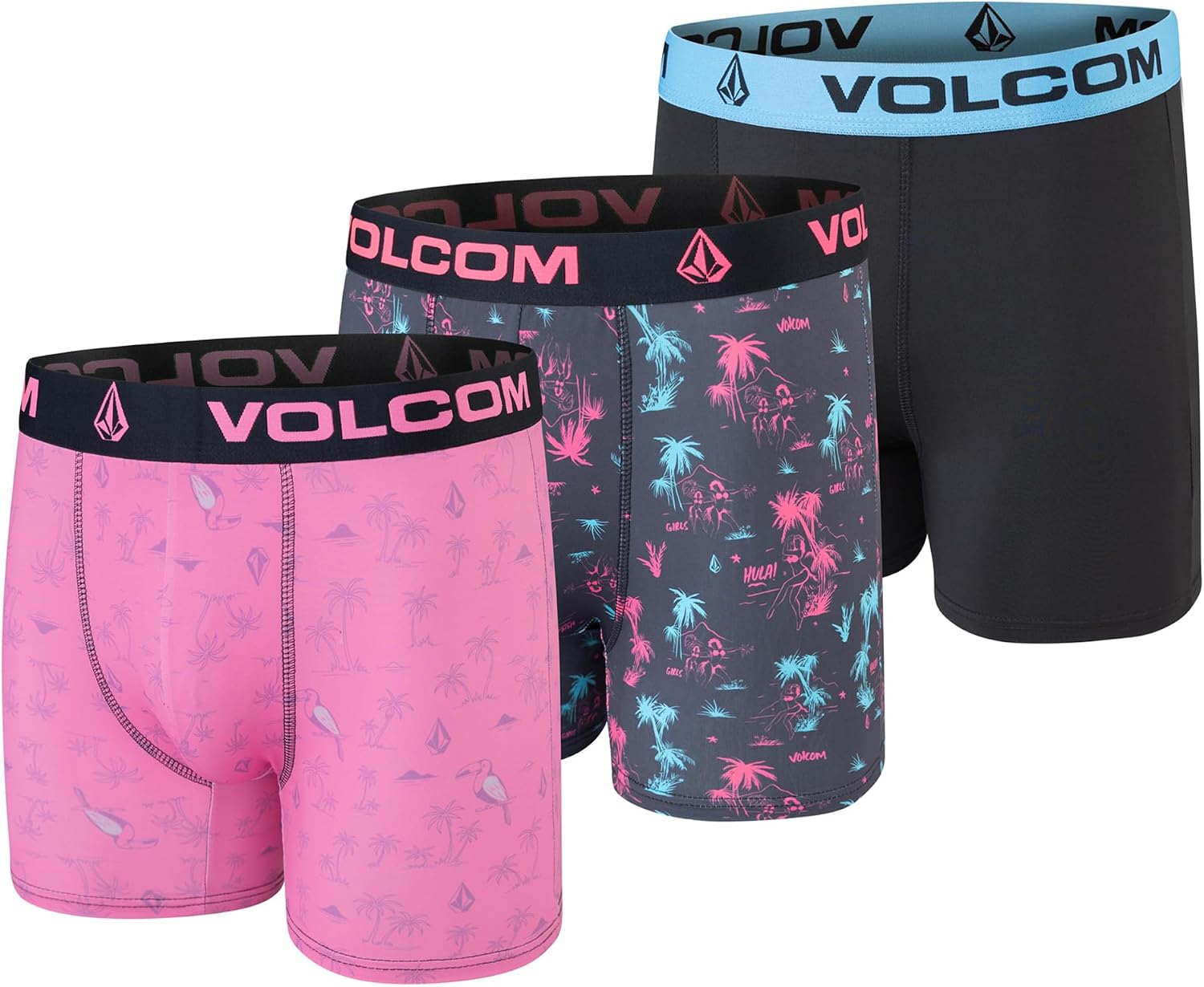 Volcom Mens Boxer Briefs 3 Pack Poly Spandex Performance FLY-LESS Support Boxer Briefs Underwear PinkCharcoalBlack