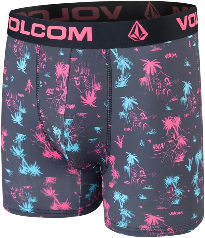 Volcom Mens Boxer Briefs 3 Pack Poly Spandex Performance FLY-LESS Support Boxer Briefs Underwear PinkCharcoalBlack
