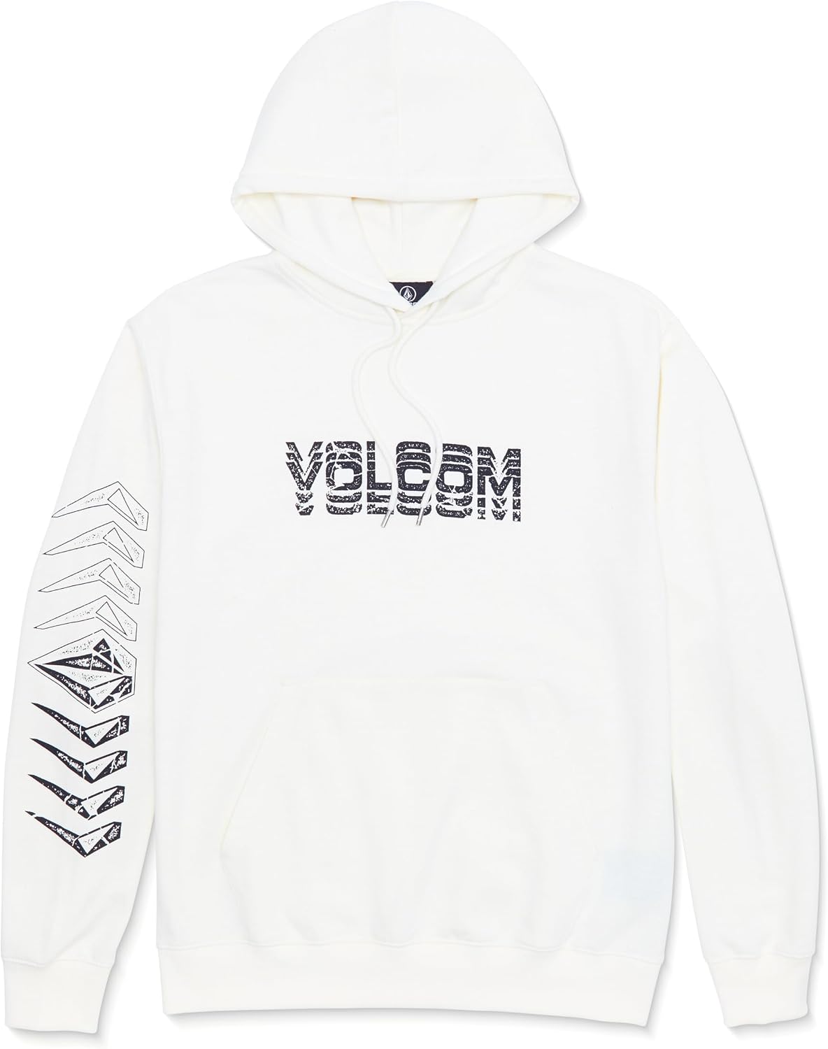 Volcom Men's Pullover Logo Fleece Hooded Sweatshirt – Soft Brushed Interior, Classic Fit, Kangaroo Pocket, Ribbed Cuffs & Hem Off White Heather