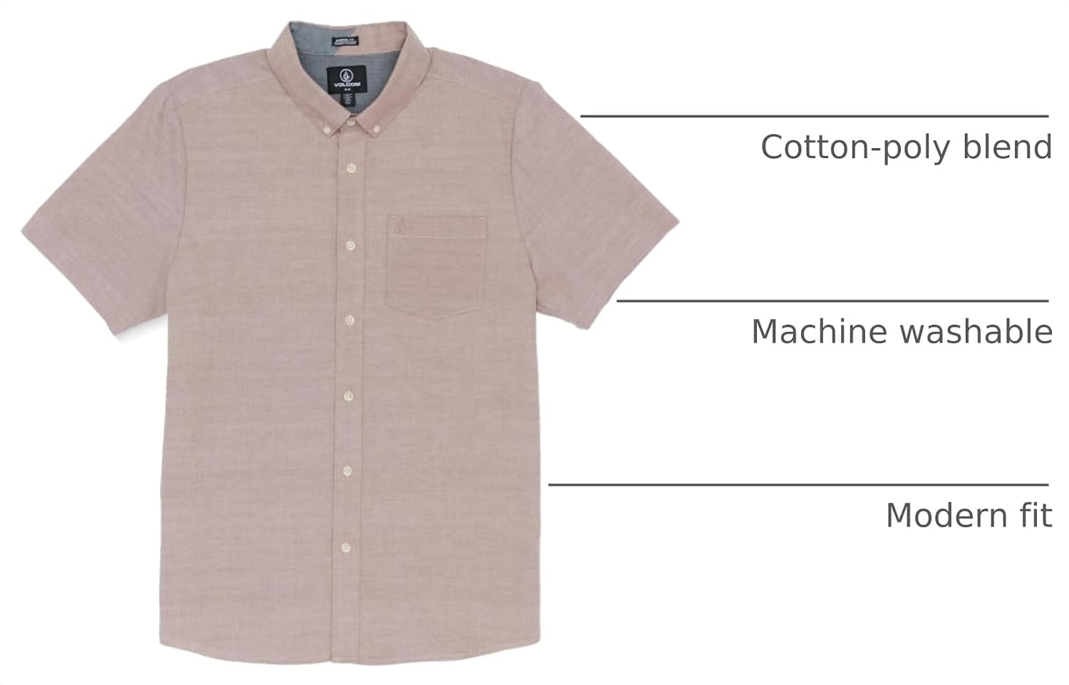Volcom Men's Everett Oxford Short Sleeve Button Down Woven Shirt Nutmeg