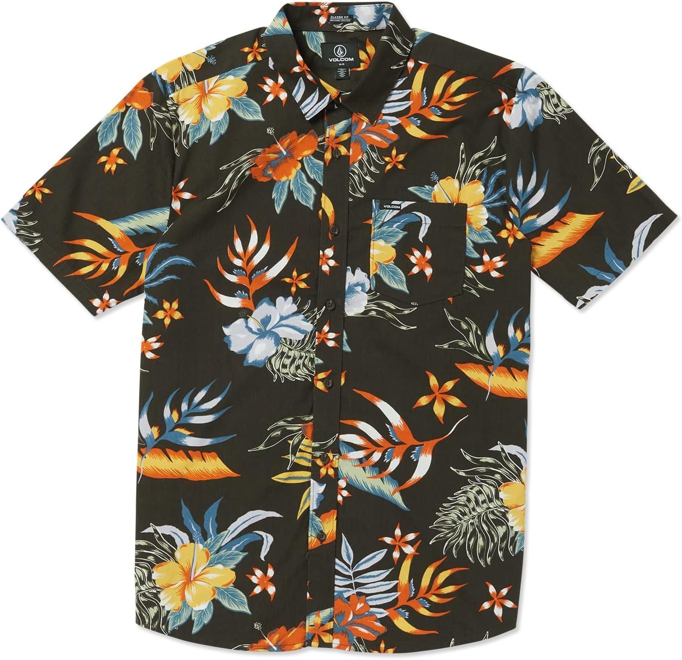 Volcom Men's Regular Marble Floral Short Sleeve Button Down Hawaiian Shirt Stealth