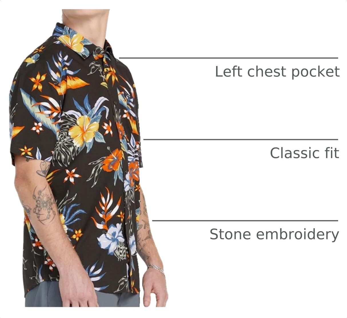 Volcom Men's Regular Marble Floral Short Sleeve Button Down Hawaiian Shirt Stealth