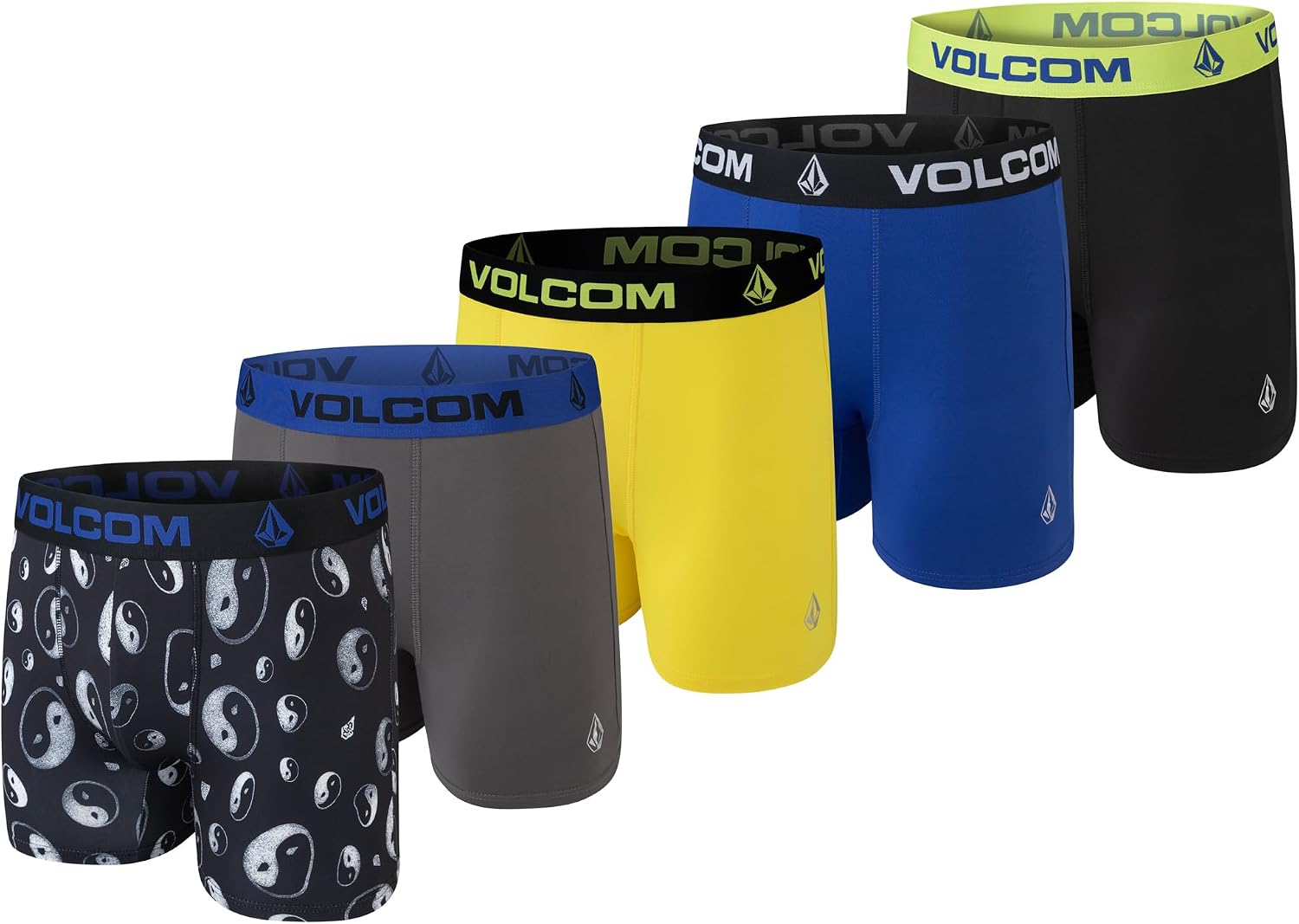 Volcom Mens Boxer Briefs 5 Pack Poly Spandex Performance Boxer Briefs Underwear BlackGreyYellowBlueBlack