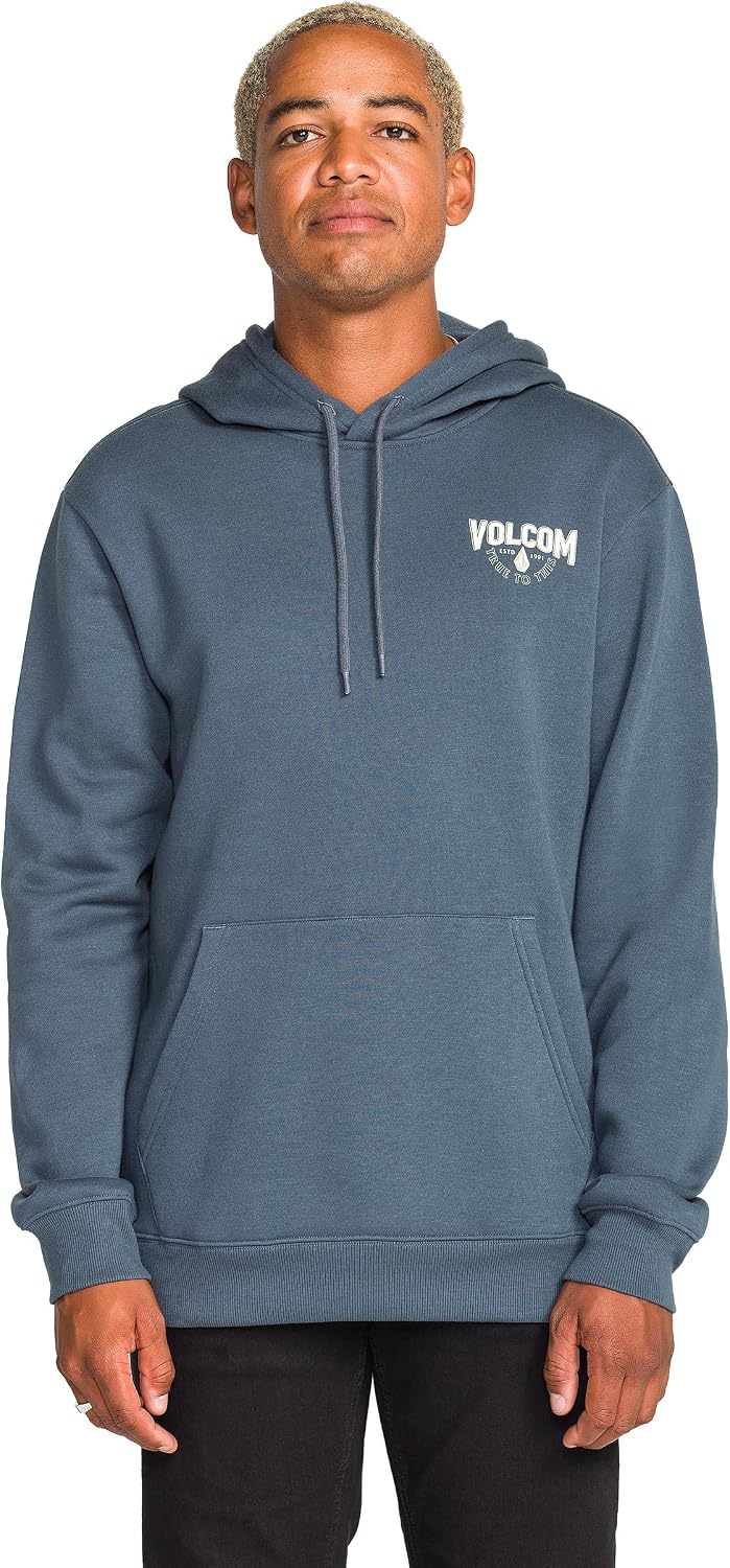 Volcom Men's Pullover Logo Fleece Hooded Sweatshirt – Soft Brushed Interior, Classic Fit, Kangaroo Pocket, Ribbed Cuffs & Hem Airwalk Dark Slate