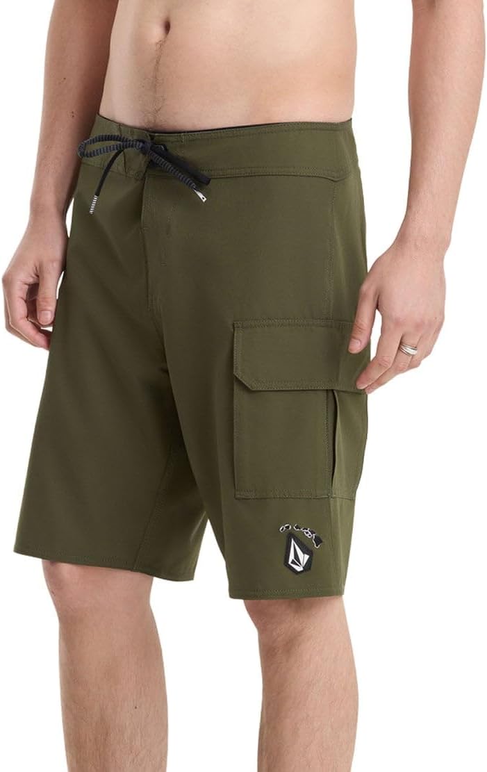 Volcom Men's 16" Elastic Waist Swim Trunks- Stretchable, UPF 50+, Quick Dry Swim Bottoms Squadron Green