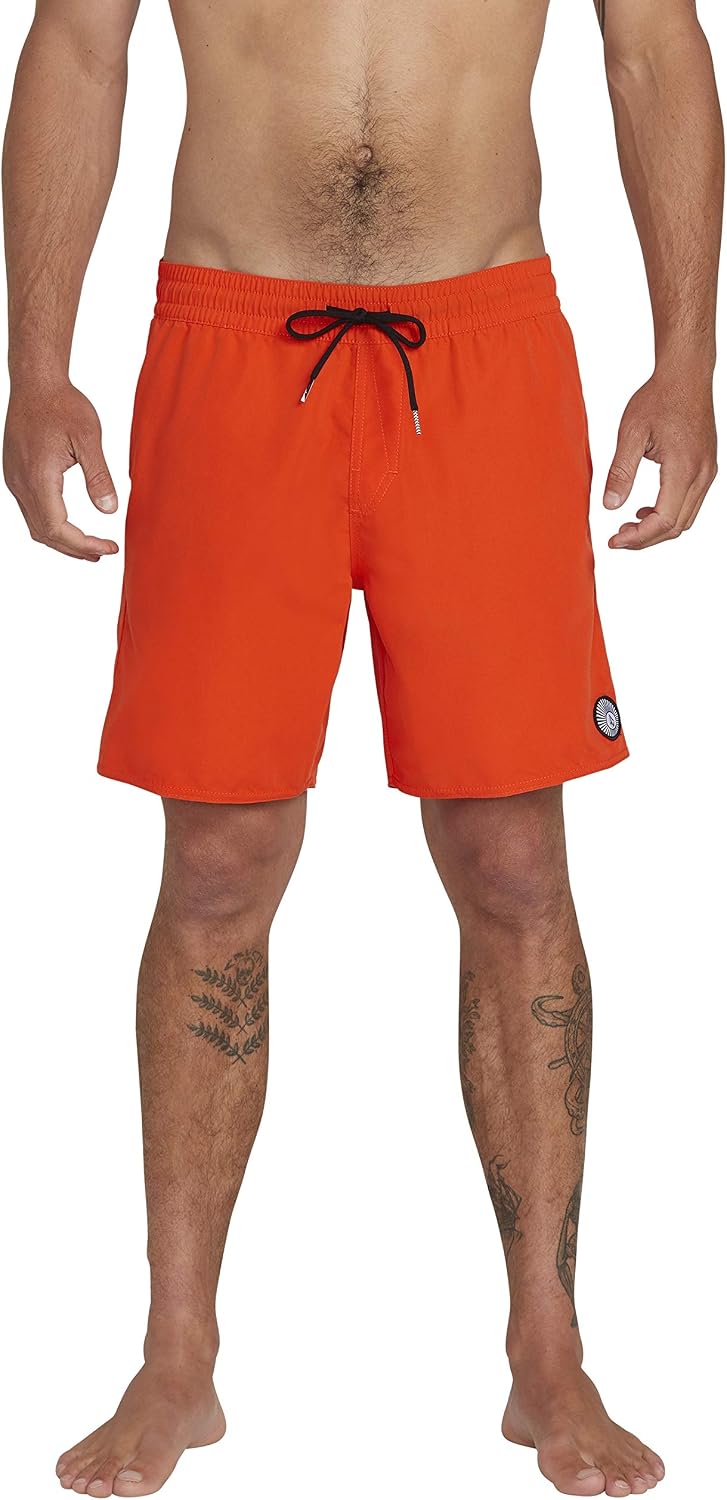 Volcom Men's 16" Elastic Waist Swim Trunks- Stretchable, UPF 50+, Quick Dry Swim Bottoms Pepper Red
