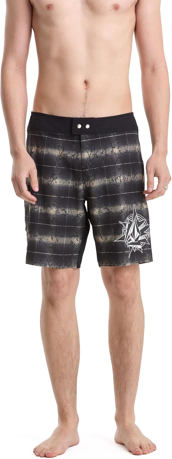 Volcom Men's 18" Boardshorts – Stretch Swim Trunks with Drawstring Waist and Back Flap Pocket Desert