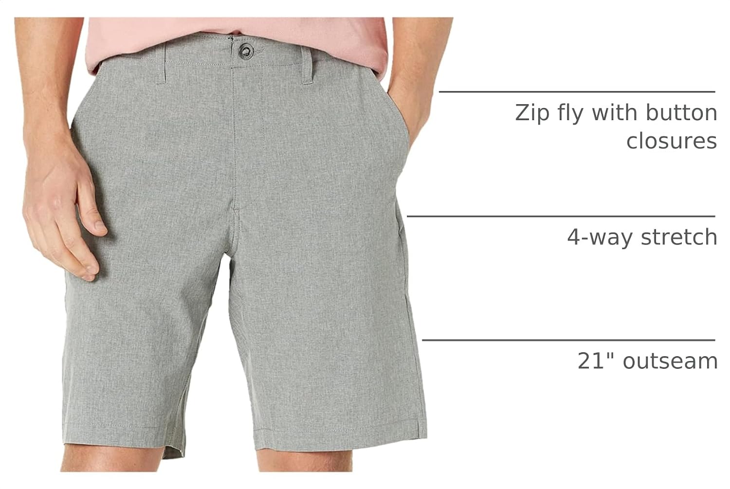Volcom Men's Kerosene 21" Hybrid Chino Shorts Quick-Dry Stretch Fabric Heather Grey