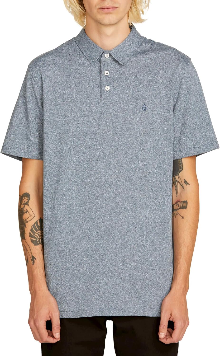 Volcom Men's Wowzer Modern Fit Short Sleeve Polo Shirt Navy Heather