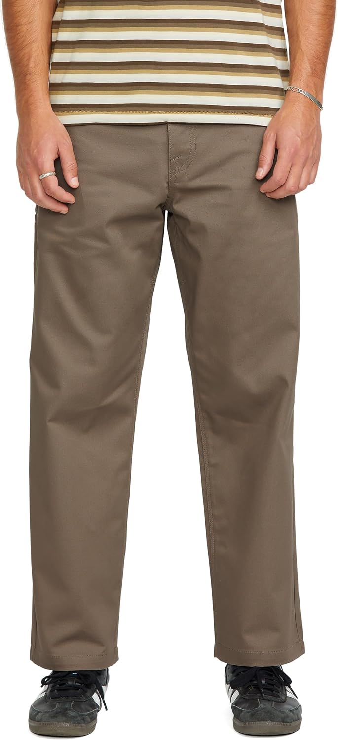 Volcom Men's Frickin Skate Loose Baggy Fit Chino Pants – Relaxed Tapered 17″ Leg Opening, 30″ Inseam Teak