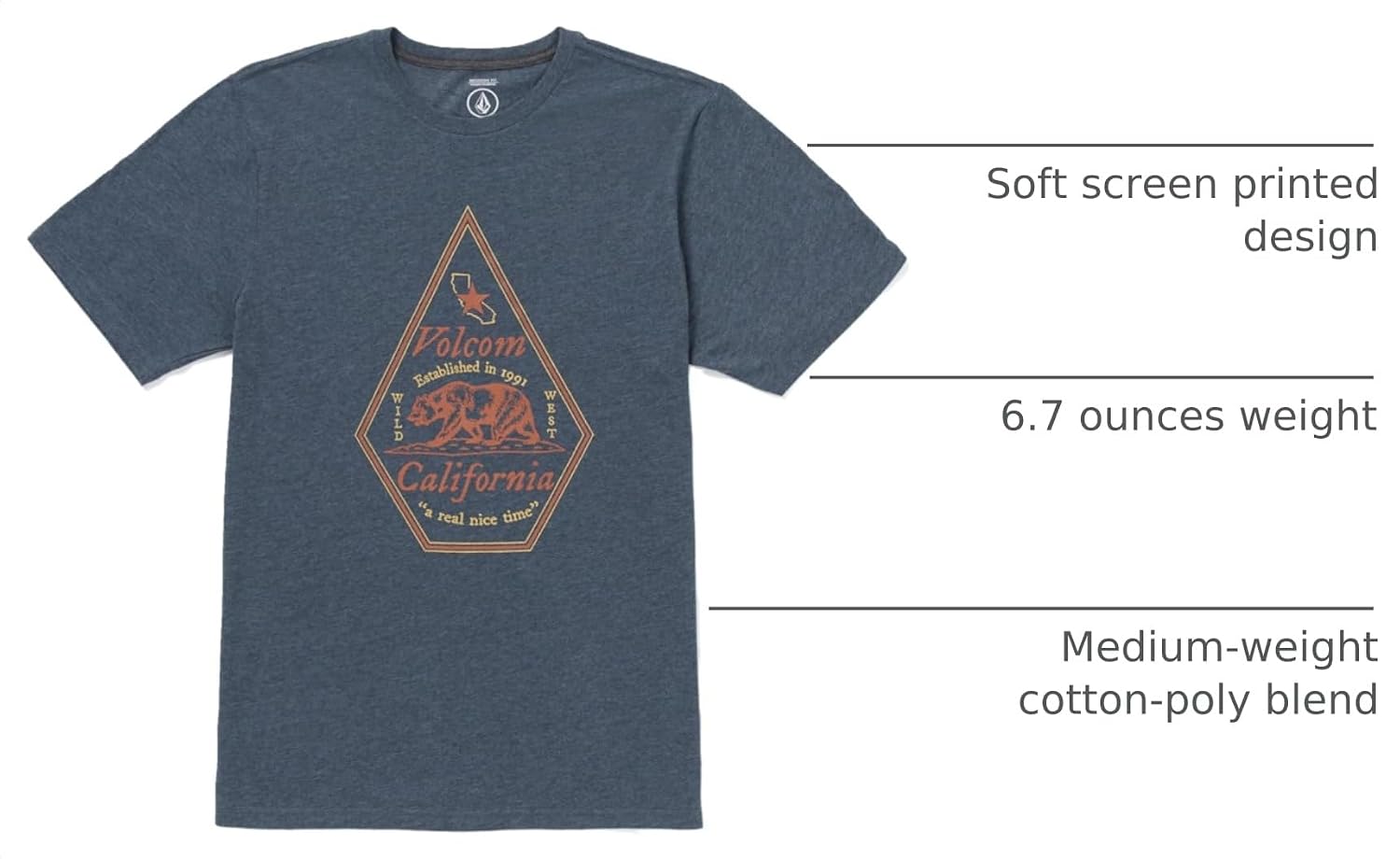 Volcom Men's California Dreaming Short Sleeve Tee Navy Heather