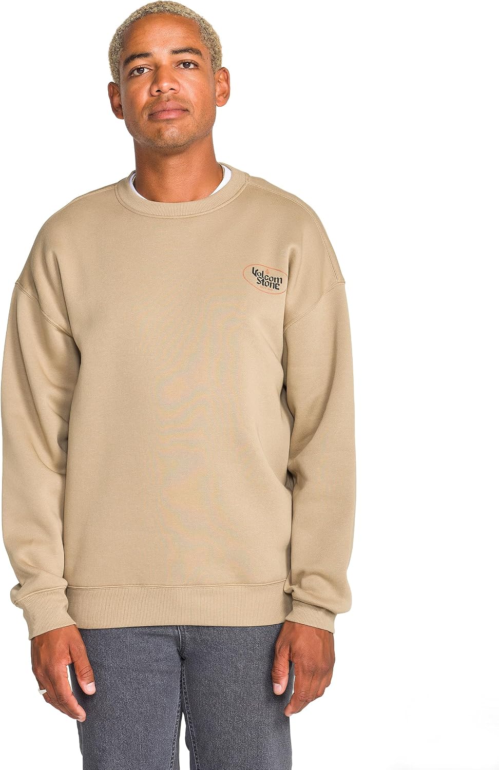 Volcom mens Roundabout Crew Fleece Sweatshirt – Soft Midweight Pullover Ribbed Cuffs Fs 180 Khaki