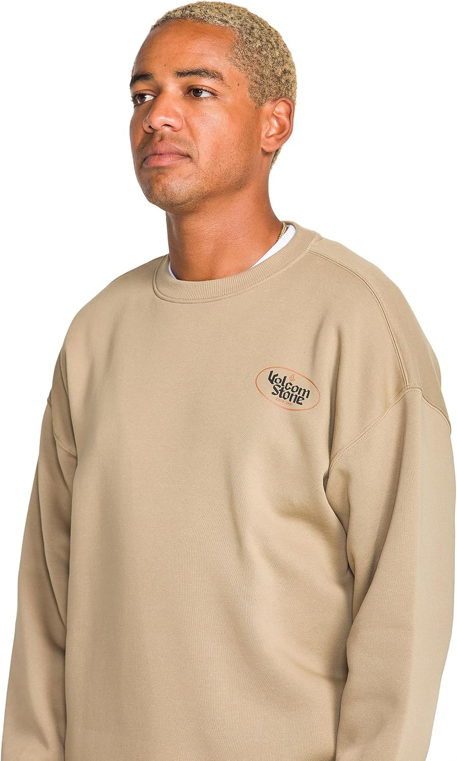 Volcom mens Roundabout Crew Fleece Sweatshirt – Soft Midweight Pullover Ribbed Cuffs Fs 180 Khaki