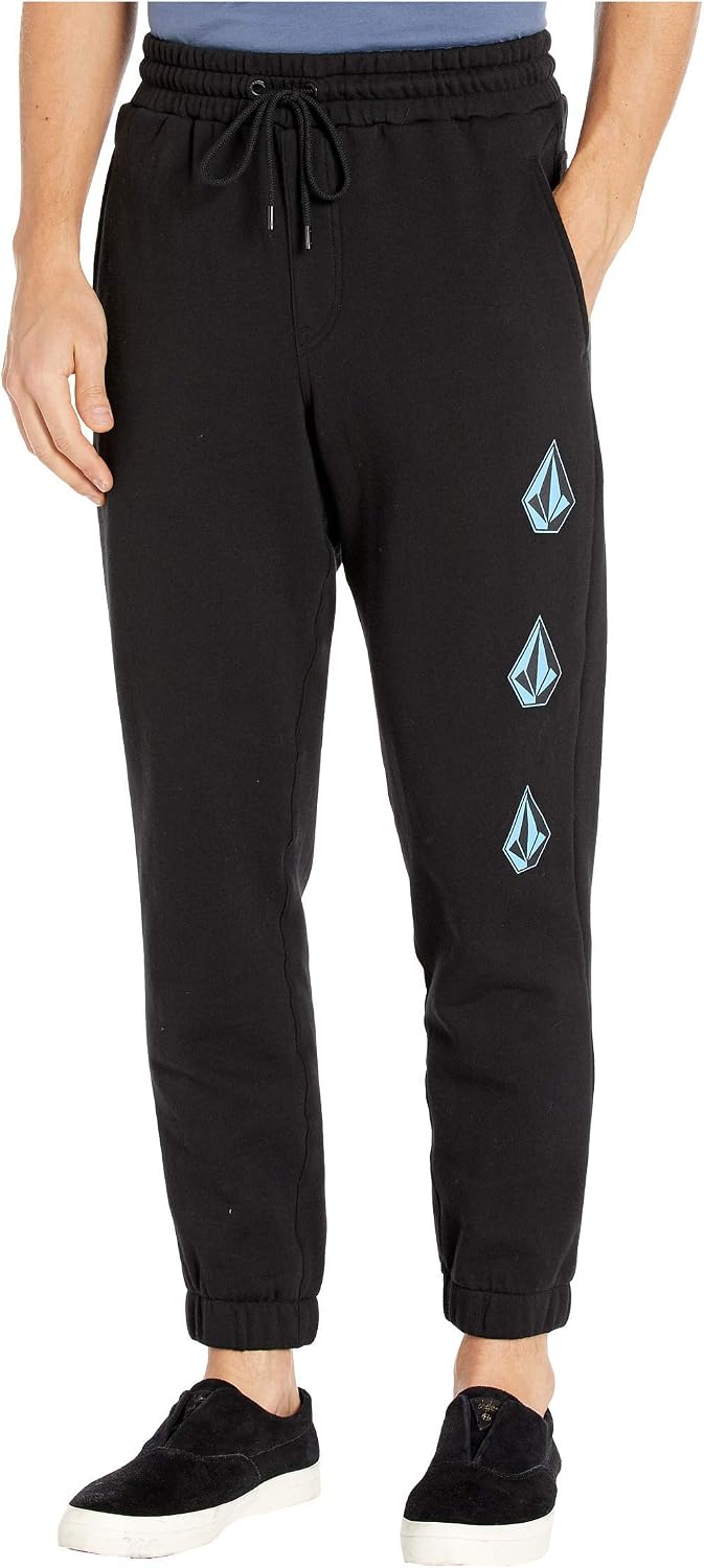 Volcom Men's Iconic Stone Elastic Waist Fleece Sweatpants – Soft Jogger Pants with Adjustable Drawcord Blk-wht