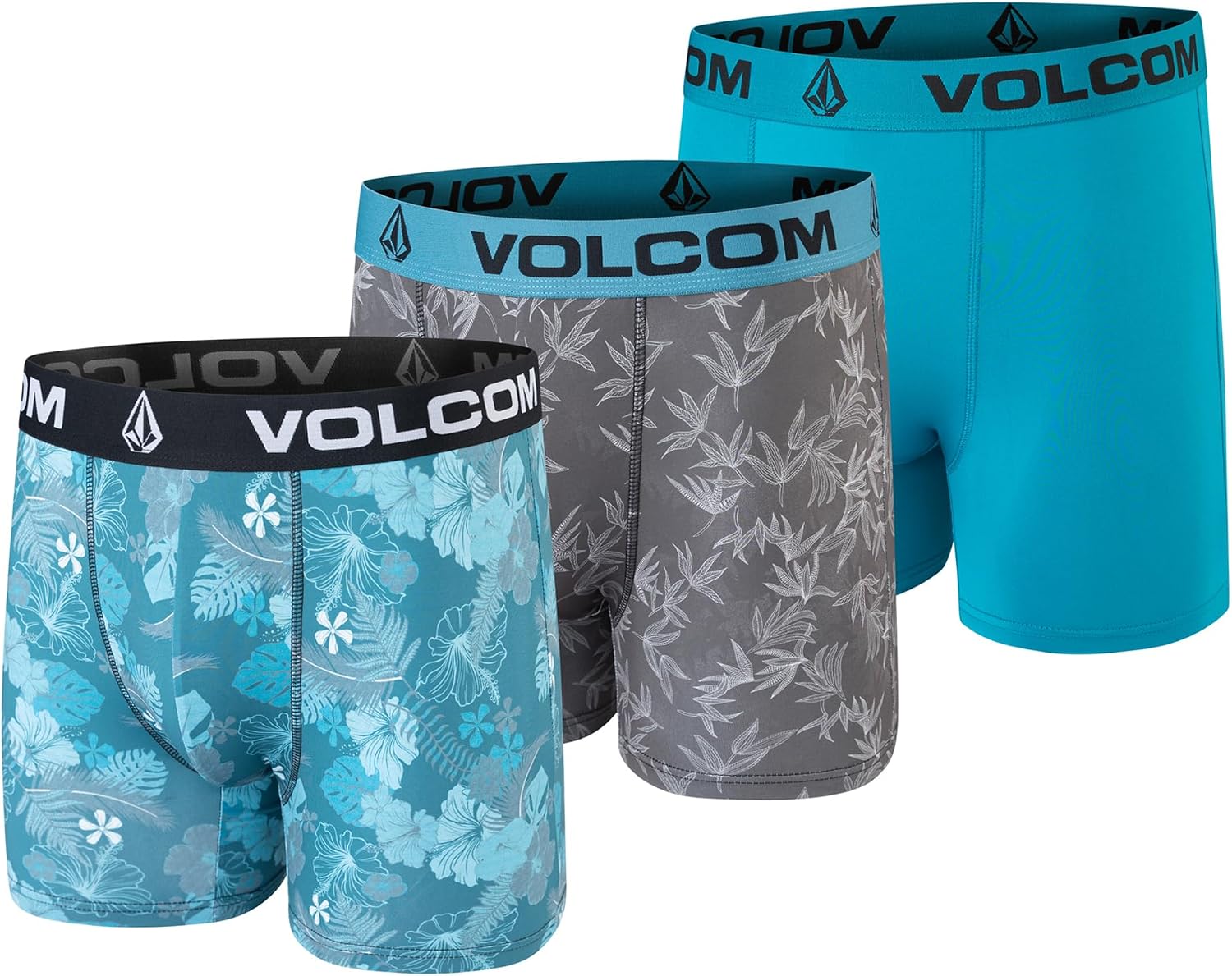 Volcom Mens Boxer Briefs 3 Pack Poly Spandex Performance FLY-LESS Support Boxer Briefs Underwear Dark TurquoiseHeather GreyTeal