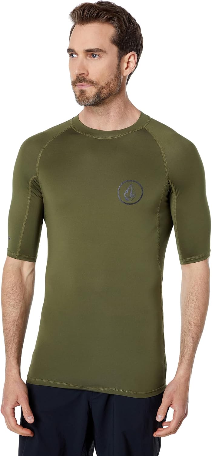 Volcom Men's Compression Fit Short Sleeve Rashguard – UPF 50+, Quick-Dry UV Protection Performance Shirt Military