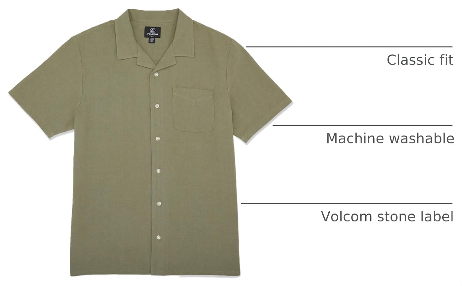 Volcom Men's Hobarstone Short Sleeve Classic Fit ShirtButton Down Shirt Army Green Combo