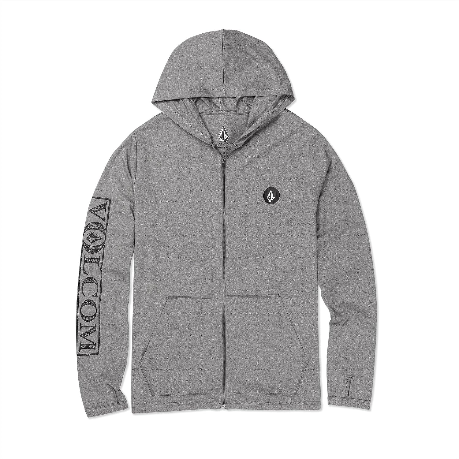 Volcom Men's Long Sleeve Hooded Rashguard- UPF 50+ Sun Protection, Quick-Dry Heather Grey