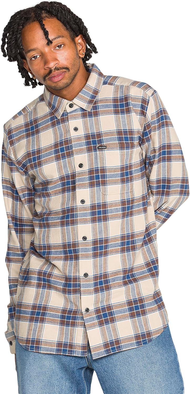 Volcom Men's Caden Plaid Long Sleeve Light Khaki