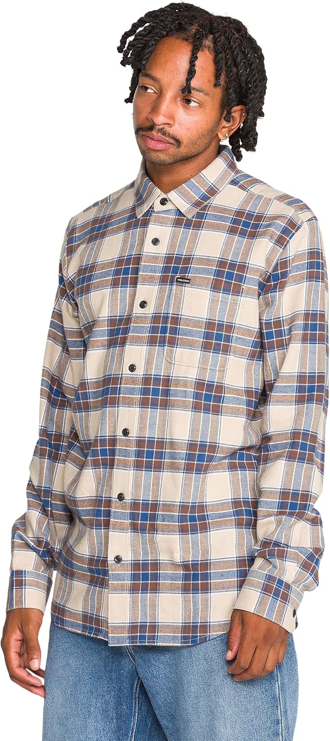 Volcom Men's Caden Plaid Long Sleeve Light Khaki