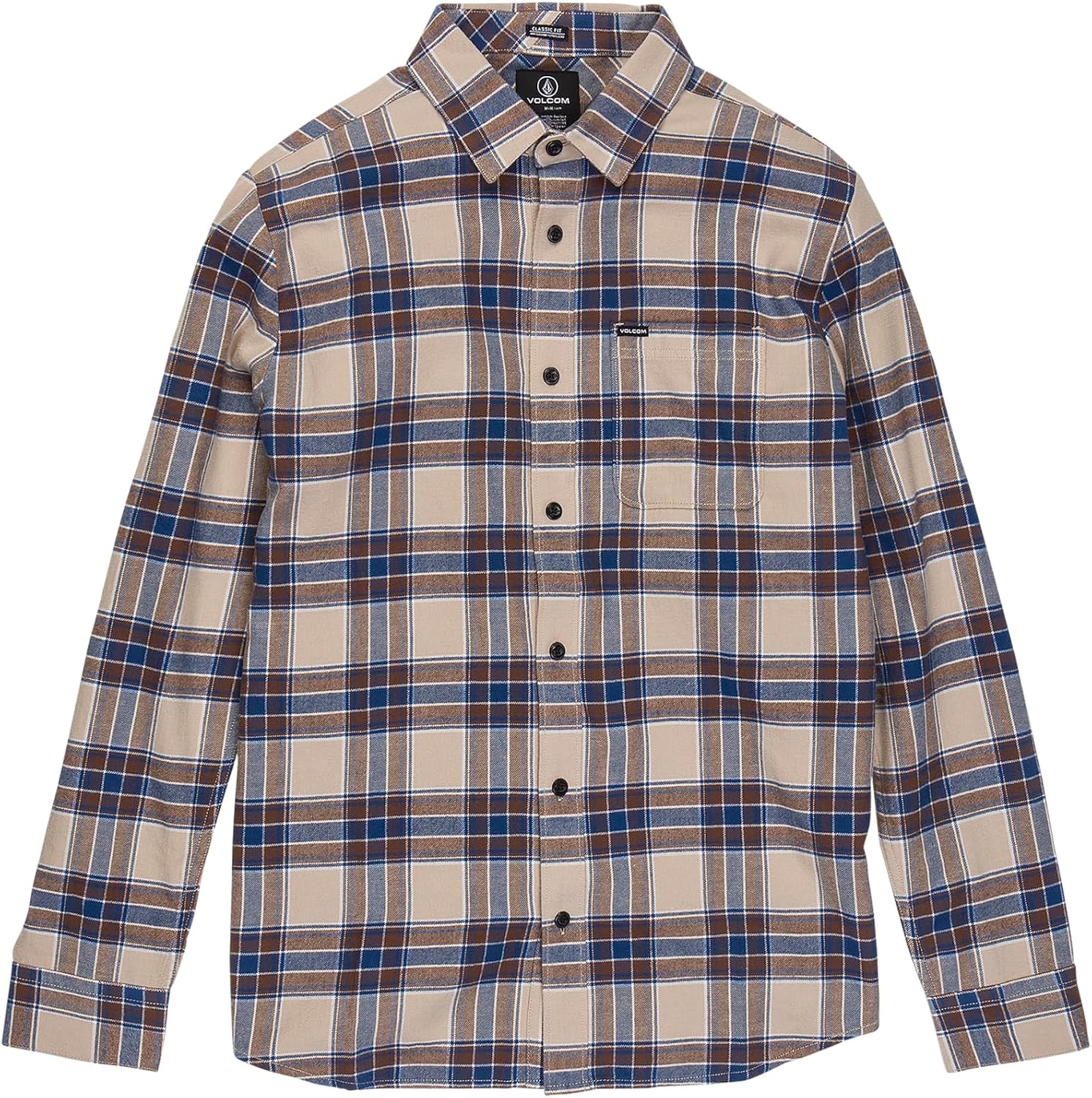 Volcom Men's Caden Plaid Long Sleeve Light Khaki