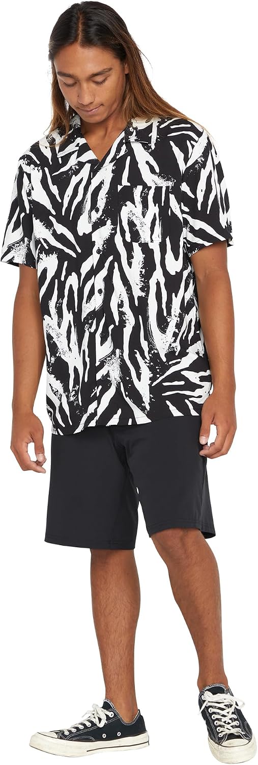 Volcom Men's Party Animals Short Sleeve Printed ShirtButton Down Shirt Black